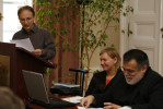 (f.l.t.r.) Prof. Zsolt Enyedi (Moderator) with panelists Iryna Chupryna (Ukraine) and Miljenko Dereta (Serbia)